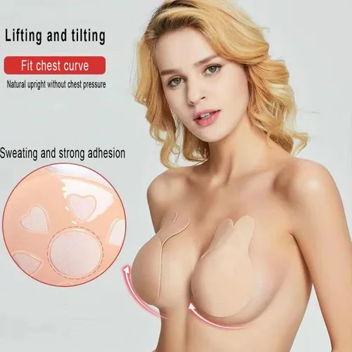 Vista 2 de 2 Pack Adhesive Bra,Breast Lift Tape Sticky Bra Invisible Lift Strapless Backles Bras for Women