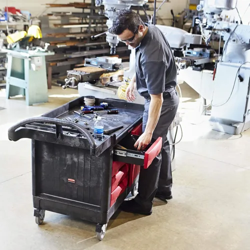 Vista 9 de Rubbermaid Commercial Products TradeMaster Carro de almacenamiento de herramientas, utilitario con 4 cajones + gabinete, pequeño, capacidad de 750