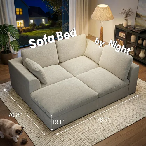 Vista 5 de Sofá modular de nube de 110" sofá deshuesado en forma de L seccional de Harina de avena ligera
