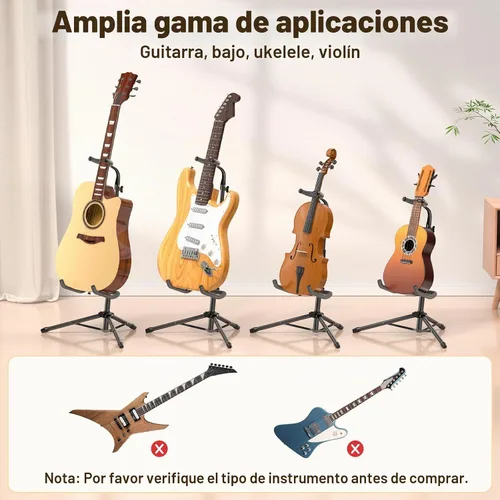 Vista 5 de New Bee Paquete de 2 soportes para guitarra, soporte de guitarra plegable