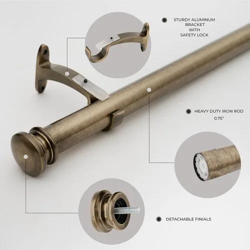 Vista 4 de Deco Window - Varilla ajustable para cortinas para ventanas de 18 a 44 pulgadas, poste de hierro de 1 pulgada extendible de alta resistencia