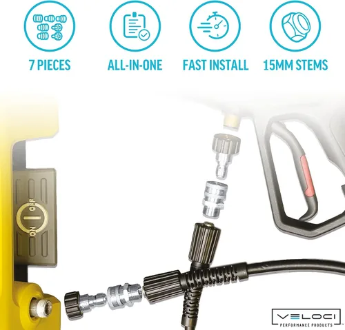 Vista 3 de MTM Hydro Kit adaptador de manguera de 7 piezas para lavadora a presión de acero inoxidable para uso con cañones de espuma, lavadoras a presión
