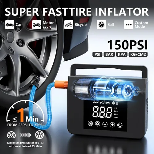 Vista 3 de Portable Car Battery Jump Starter 4000A,4-in-1 150PSI Air Compressor 12V Car Battery Jump Starter Emergency Battery Booster for All Gas/8.0L Diesel