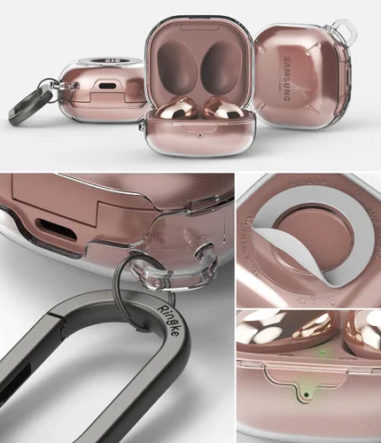 Vista 6 de Ringke Slim-X - Funda para Samsung Galaxy Buds 2 Pro & Pro & FE & 2 & Live [sensación sin funda] Funda ligera delgada con mosquetón para mujeres