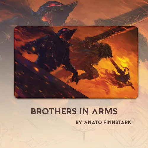 Vista 3 de Brothers in Arms (cosidos) – Tapete MTG de Anato Finnstark, Berserk, Dark Souls Anime – Compatible con Magic The Gathering Playmat – Play MTG
