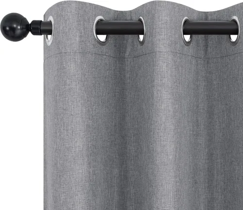 Vista 7 de Cortinas opacas cortas de lino pequeñas de 54 pulgadas de largo, juego de 2 paneles para dormitorio, sala de estar, con ojales, 100% opacas de lino
