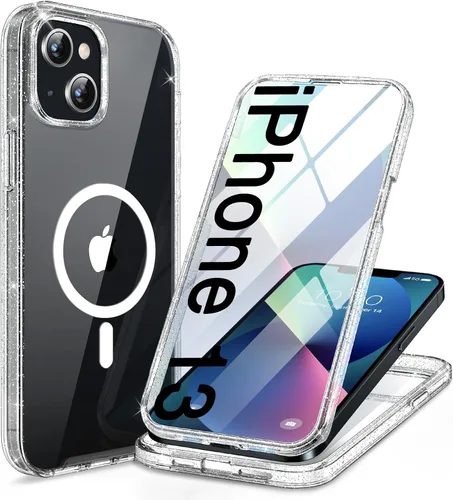 Vista 17 de Miracase - Funda magnética para iPhone 13 Pro Max de 6.7 pulgadas (compatible con MagSafe), transparente, completo, protector de pantalla de vidrio