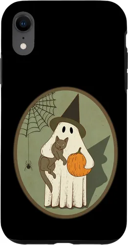 Vista 24 de iPhone 16 Vintage Ghost with Cat Halloween Graphic Case