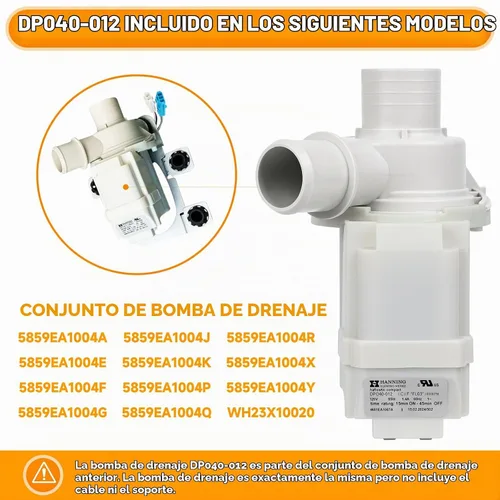 Vista 2 de DP040-012 Bomba de drenaje 4681EA1007A 5859EA1004F 5859EA1004P 5859EA1004G WH23X10020 Reemplazo para bomba de drenaje de lavadora, se adapta a