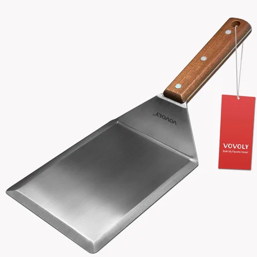 Vista 13 de Espátula pequeña para sartén de hierro fundido, mango de silicona de tang completo, resistente al calor, volteador comercial de grado pesado