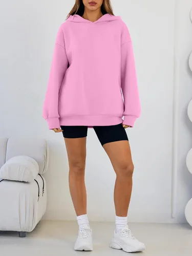 Vista 6 de Trendy Queen Sudaderas con capucha de gran tamaño para mujer, cómodas sudaderas de otoño a la moda 2025, trajes casuales de forro polar con bolsillos
