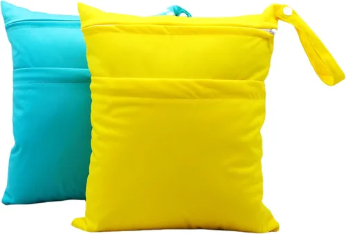 Vista 12 de 2 bolsas para pañales de tela húmedos y secos, impermeables, reutilizables, con dos bolsillos con cremallera, para viajes, playa, piscina