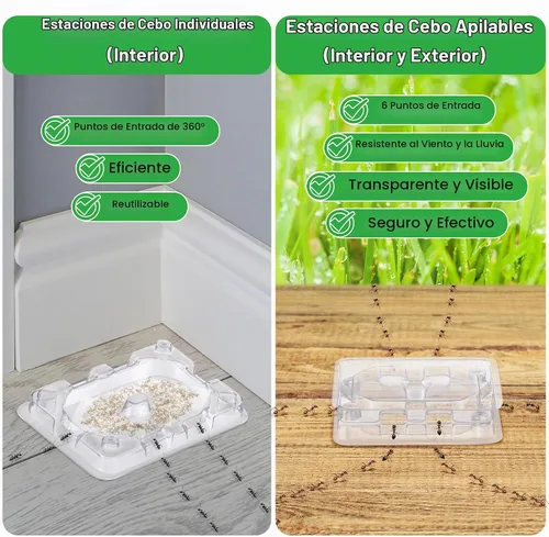 Vista 3 de 16 Set Ant Bait Stations Refillable, Indoor & Outdoor, Standard Size, Clear Bandejas vacías para cebo de hormigas, soporte reutilizable para cebo