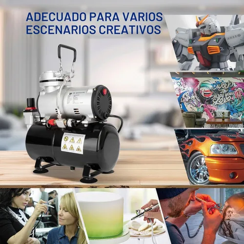 Vista 6 de Timbertech Compresor de aerógrafo, mini compresor AS186 sin aceite de un solo pistón de alto rendimiento con tanque de 3L, regulador, trampa