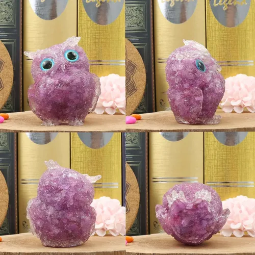 Vista 5 de LAIDANLA Estatua de Búho de Amatista de 2.4" Cristal Curativo Natural Figura de Búho Animal Morado Lindo Escultura de Bolsillo Reiki Energía