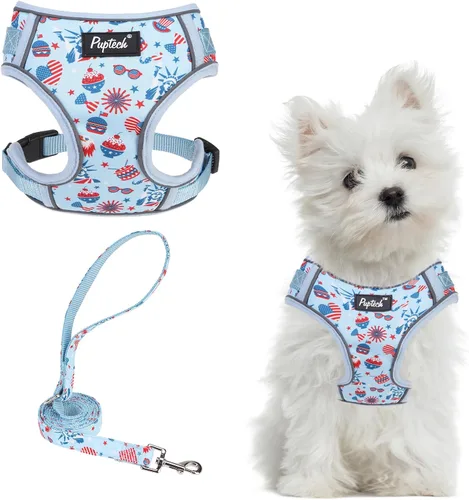 Vista 38 de PUPTECK Juego de arnés y correa para perro pequeño, arnés ajustable sin tirones para cachorro, chaleco de malla suave reflectante para mascotas