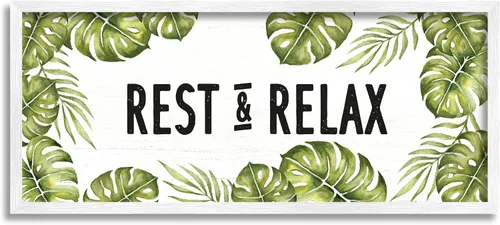 Vista 11 de Stupell Industries Descansa y relájate Plantas tropicales Monstera Tipografía de hojas, diseño de Daphne Polselli Stupell Industries · By Lil' Rue