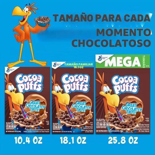 Vista 5 de Cocoa Puffs, cereales para el desayuno con sabor a chocolate, fabricados con grano entero, 10.4 oz