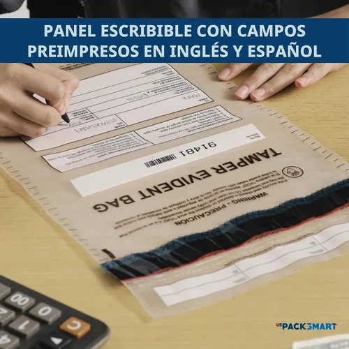Vista 5 de Bolsas de plástico transparente de 9 x 12 pulgadas con cinta de seguridad a prueba de manipulaciones, depósitos bancarios seguros, manejo