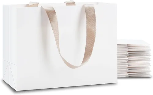 Vista 37 de Bolsas de regalo negras con asas, 10 bolsas de papel kraft de 5.25 x 3.75 x 8 pulgadas para bodas, fiestas, negocios, venta al por menor Negro