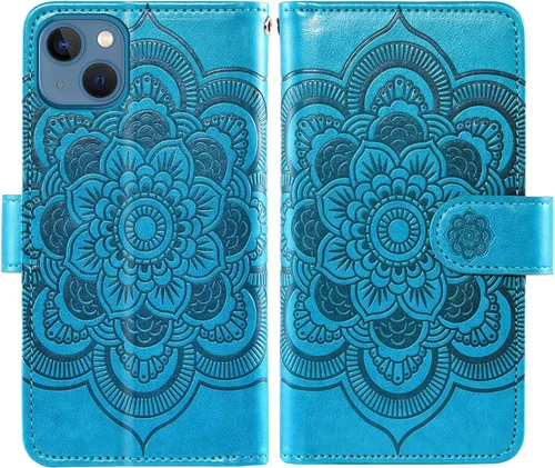 Vista 6 de Asuwish Funda compatible con iPhone 13 de 6.1 pulgadas y protector de pantalla de vidrio templado, funda de cuero con diseño de flores para iPhone