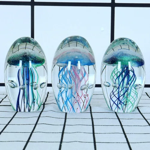Vista 3 de EUSTUMA Adorno de figura de medusa de vidrio soplado a mano, adorno de animales marinos para acuario de pecera, colección de animales marinos