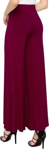 Vista 12 de Made By Johnny Pantalones palazzo elásticos de pierna ancha para mujer, lisos, casuales, cómodos