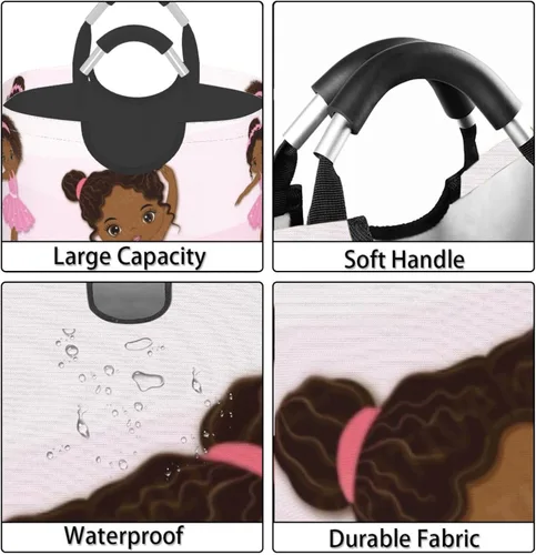 Vista 3 de Cesta de almacenamiento para ropa sucia negra afroamericana, para juguetes, organizador de ropa, para el hogar, baño, dormitorio, guardería, 52 l