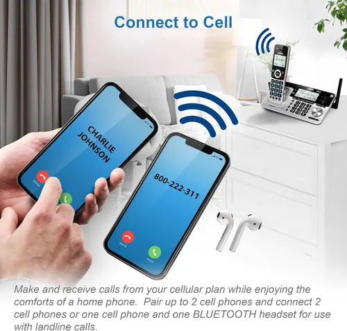 Vista 4 de VTech VS113-5 Teléfono inalámbrico de 5 teléfonos de rango extendido para el hogar con bloqueo de llamadas, conecte a celular Bluetooth, pantalla