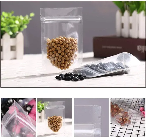 Vista 6 de Bolsa transparente de pie con cremallera, 100 bolsas de embalaje de 4.3 x 7.0 pulgadas, sellables con cierre de cremallera, para aperitivos