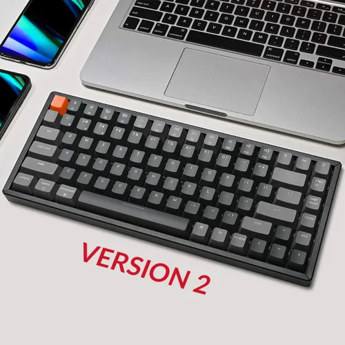 Vista 2 de Keychron Teclado mecánico inalámbrico K2 versión 2, con cable BluetoothUSB, compacto, 84 teclas RGB LED retroiluminado marco de aluminio para Mac