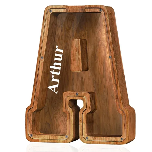 Vista 71 de Alcancía de madera grande personalizada con letras – Alcancía de letras para niños y niñas, regalo de cumpleaños (A)