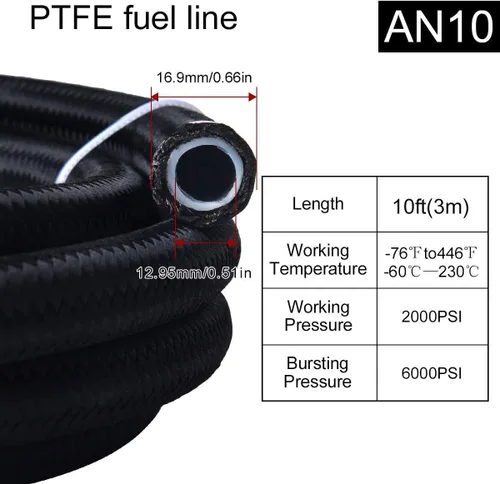 Vista 3 de EVIL ENERGY Paquete de línea de combustible de PTFE E85 de nailon trenzado de acero inoxidable 10AN de 10 pies con 2 piezas de extremo recto
