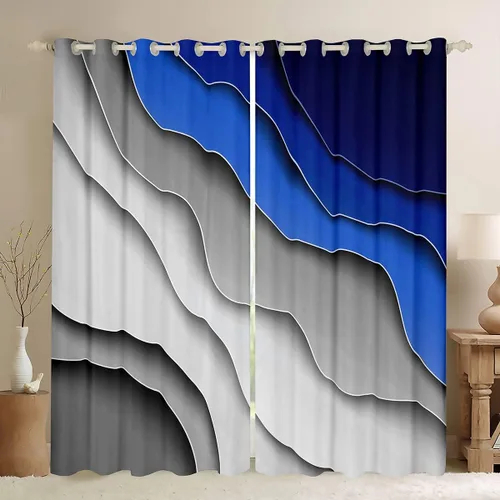 Vista 10 de Feelyou Cortinas abstractas degradadas para niños, adolescentes, azul, rojo y negro, cortinas de ventana para dormitorio, sala de estar, decoración