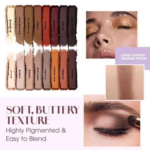 Vista 8 de Lamora Paleta de sombra de ojos - Paleta de maquillaje de ojos con 16 tonos mate altamente pigmentados - Vegano y mezclable