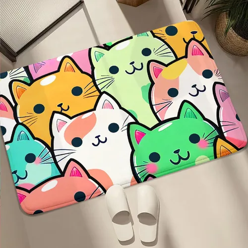 Vista 4 de Alfombra de gato para habitación de niñas, diseño de dibujos animados, decoración para dormitorio, bonita alfombra de área de gatos, alfombras
