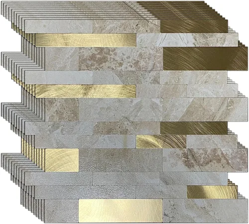 Vista 10 de 10 calcomanías de pared de mosaico de metal de PVC, mármol blanco Mármol blanco+gris esmerilado-2