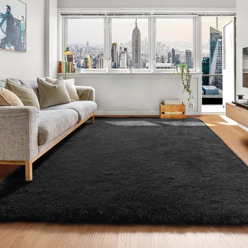 Vista 151 de ONASAR - Alfombra de pasillo negra de 2 x 6 pies, esponjosa, lavable, ultrasuave, afelpada, peluda, tapete para bebés, dormitorio de niños, armario
