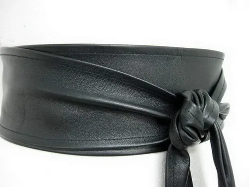 Vista 2 de Cinturón de cuero Obi para mujer, de cuero auténtico, ancho de 3 pulgadas, hecho a mano