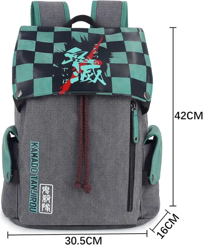 Vista 2 de Roffatide Anime Demon Slayer - Mochila de lona con solapa impresa para laptop
