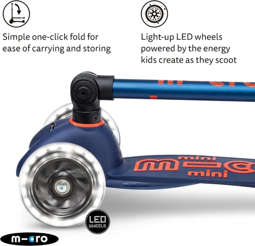 Vista 3 de Micro Kickboard - Mini Deluxe Scooter LED Plegable, 3 Ruedas, Inclinarse para Dirigir, Scooter Micro de Diseño Suizo con Ruedas LED que se Iluminan