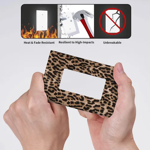 Vista 5 de Placa de interruptor de luz con estampado de leopardo de 1 banda, placa de pared basculante individual, placa decorativa eléctrica GFCI