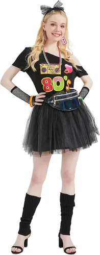 Vista 5 de Kids 80s Outfits for Girls and Women 17Pcs 80s Costumes for Kids 80s Halloween Costum Accessories Set 1980s Party Cosplay
