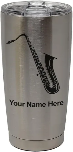Vista 30 de LaserGram Vaso aislado al vacío de 20 onzas, saxofón, grabado personalizado incluido (negro)