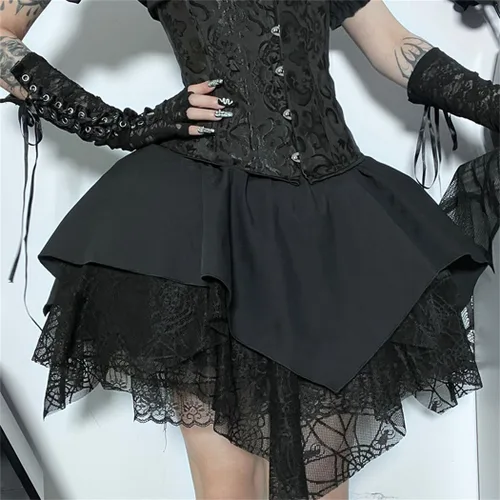 Vista 3 de TOMETO STAR Faldas irregulares de malla para mujer, con cremallera de pentagrama, punk gótica, oscuridad, falda casual suelta para club