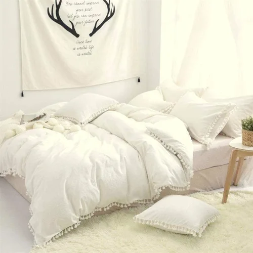 Vista 9 de Edredón hippie puro con borlas para dormitorio, manta bohemia con flecos indios, funda de edredón de algodón para mujer con fundas de almohada