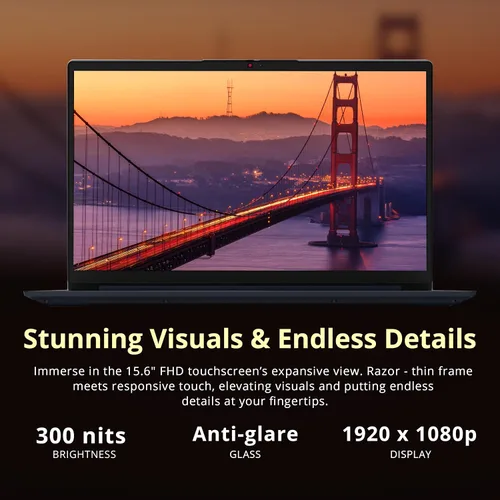 Vista 4 de Lenovo IdeaPad 1i - Laptop con pantalla táctil FHD de 15.6 pulgadas, Intel i5-1335U, 8 GB de RAM, 416 GB de almacenamiento