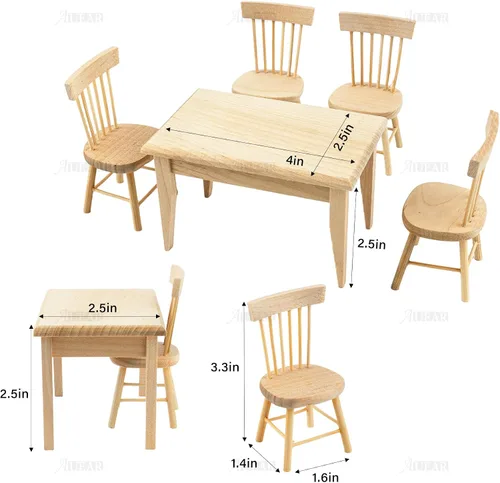 Vista 2 de AUEAR, Juego de 5 accesorios de madera para mesa de comedor en miniatura, 1 12