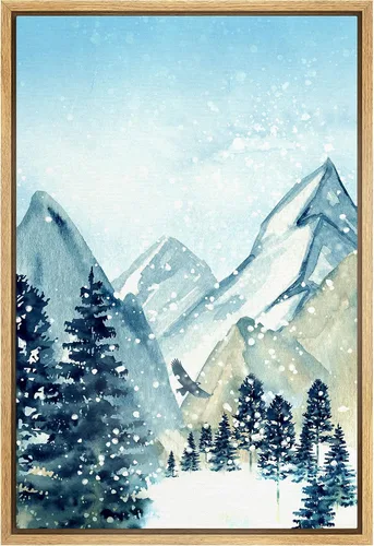 Vista 22 de SIGNWIN Lienzo enmarcado para pared, decoración de guardería de bosques, pájaros voladores, acuarela, montaña, bosque, naturaleza, arte moderno