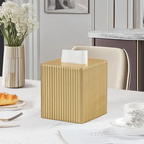 Vista 8 de Funda de Caja de Paños de Cuero PU Cuadrada, Soporte de Caja de Paños Rectangular con Cierre Magnético, Soporte de Paños Decorativo para Baño Dorado